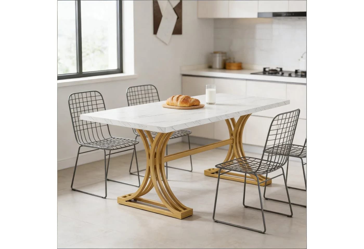 Celya Esstisch Kunstmarmor Weiß-Gold Modern - Bild 3