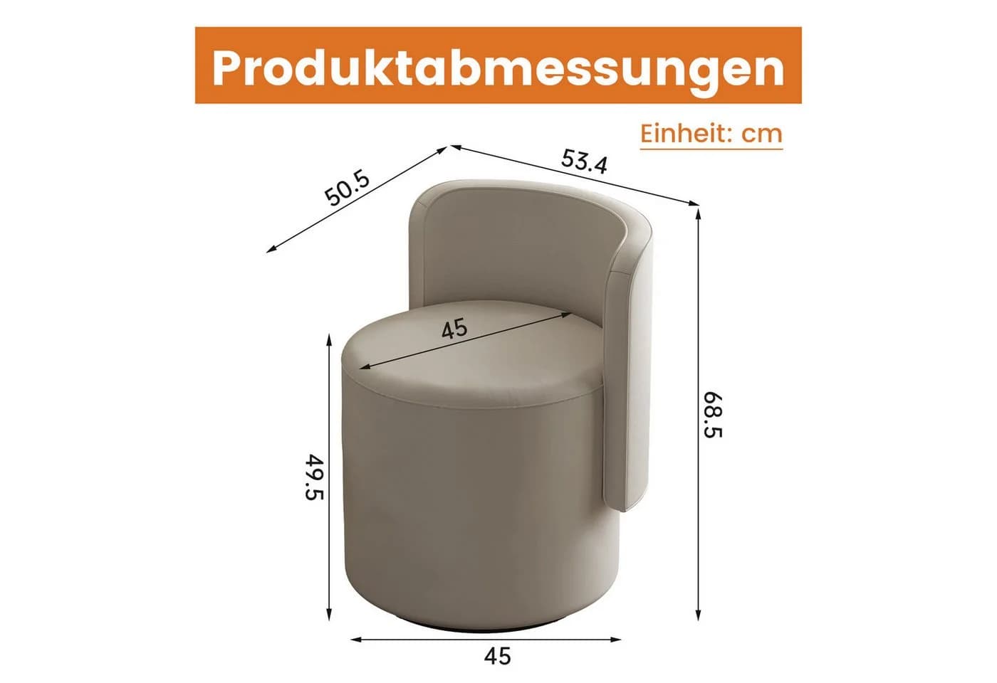 Guyii Polsterhocker Grau Drehbar mit Rückenlehne
