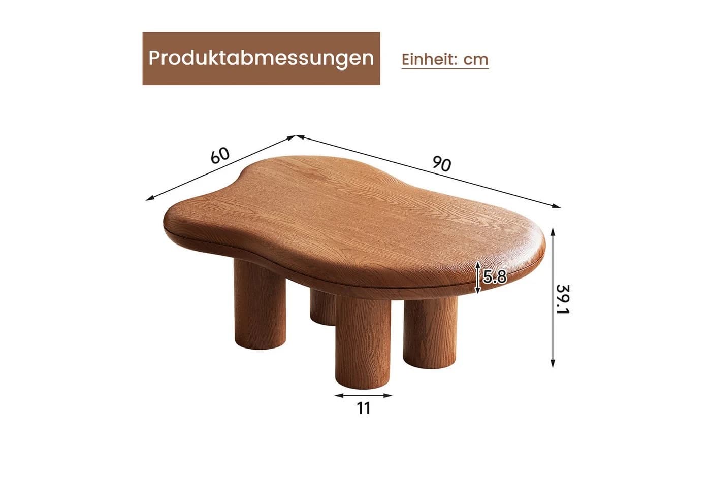 Guyii Couchtisch mit organischer Form in Holzfarbe