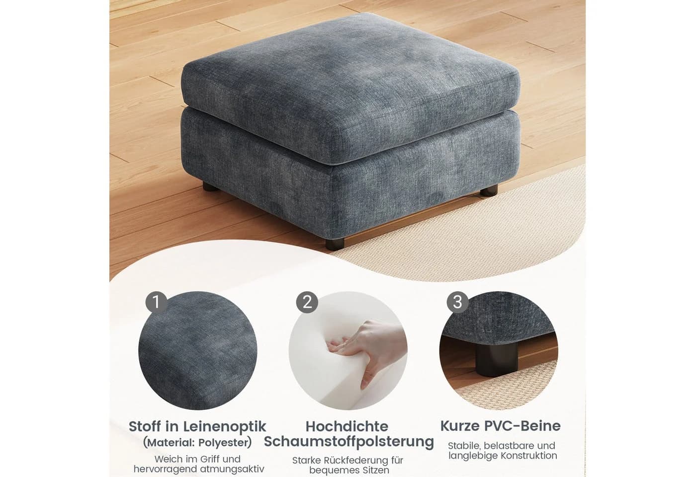 Guyii Sitzhocker mit Stauraum und Deckel Graublau - Bild 3