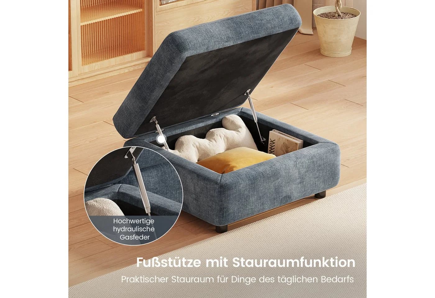 Guyii Sitzhocker mit Stauraum und Deckel Graublau - Bild 4