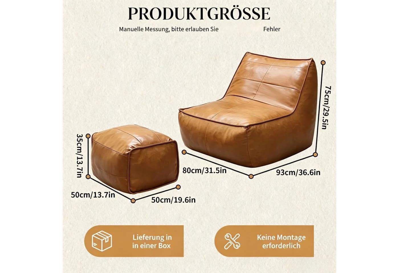 VUZINIC Sessel Lederimitat braun mit ergonomischer Rückenlehne - Bild 3