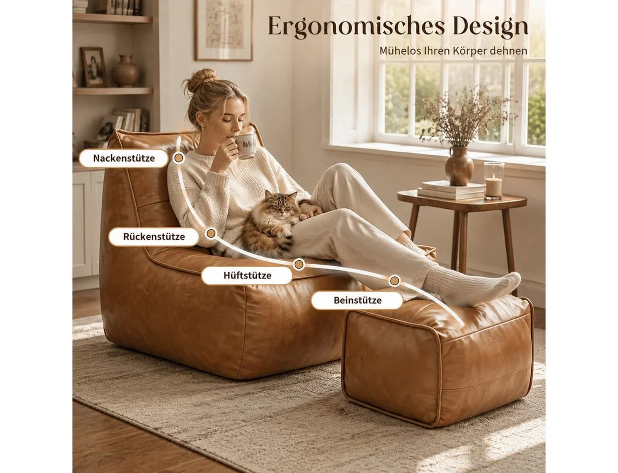 VUZINIC Sessel Lederimitat braun mit ergonomischer Rückenlehne - Bild 4
