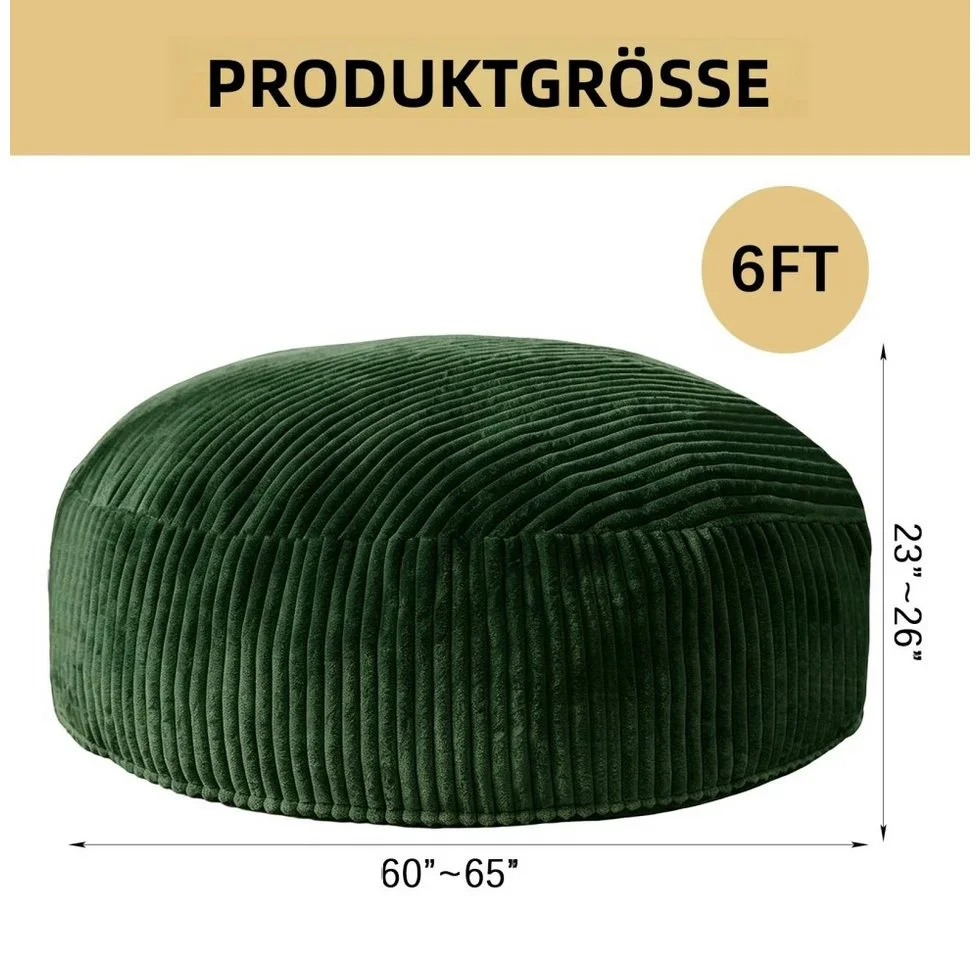 VUZINIC Sitzsack 6FT Grün Cord-Stoff Hochdichteschaum - Bild 3