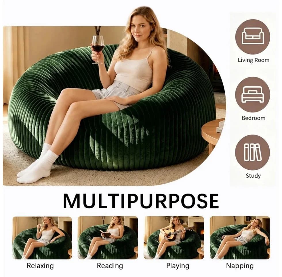 VUZINIC Sitzsack 6FT Grün Cord-Stoff Hochdichteschaum - Bild 4