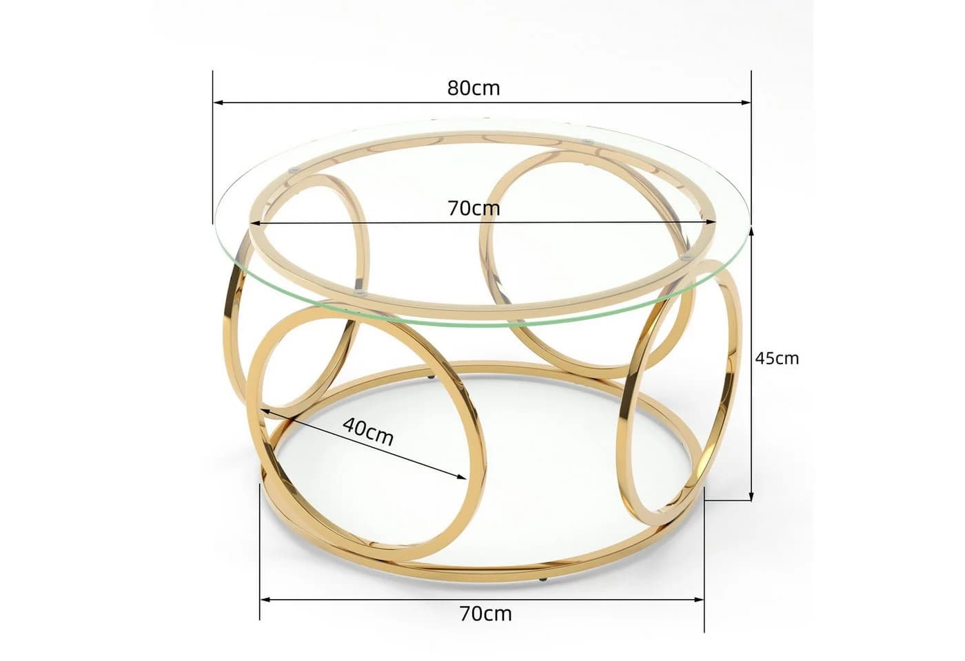 Celya Runder Couchtisch 80cm Glastisch Verchromt Gold Modern