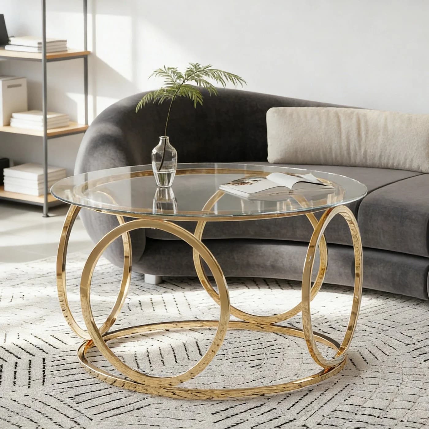 Celya Runder Couchtisch 80cm Glastisch Verchromt Gold Modern - Bild 2