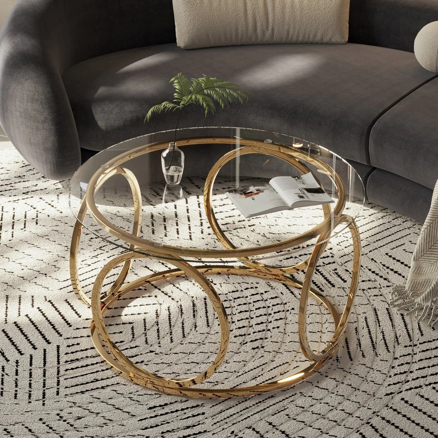 Celya Runder Couchtisch 80cm Glastisch Verchromt Gold Modern - Bild 3