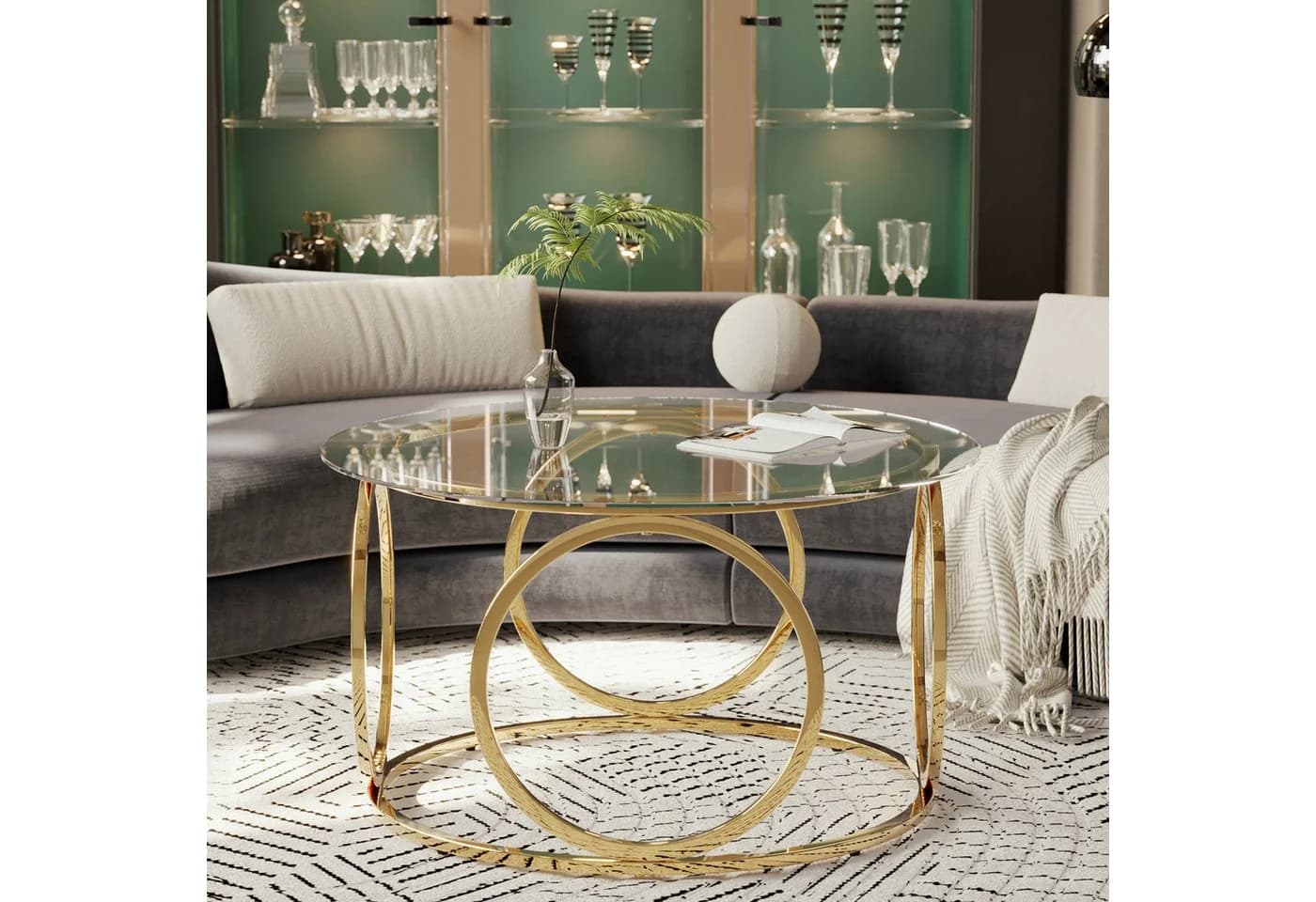 Celya Runder Couchtisch 80cm Glastisch Verchromt Gold Modern - Bild 4