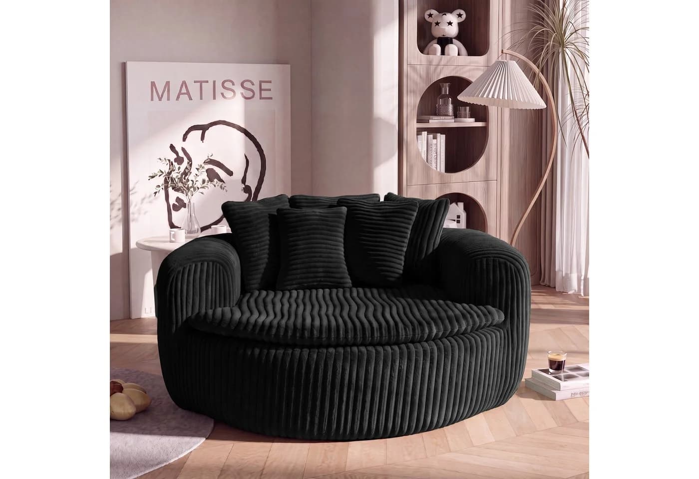 Celya Sitzsack Schwarz mit gepolstertem tiefem Sitz und 5 Kissen - Bild 2