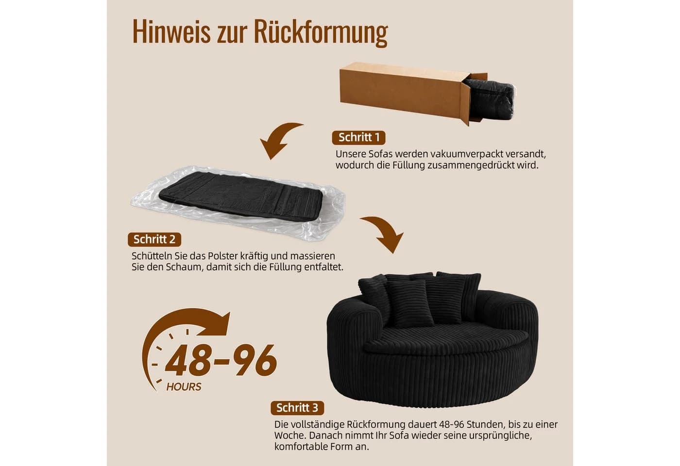 Celya Sitzsack Schwarz mit gepolstertem tiefem Sitz und 5 Kissen - Bild 3