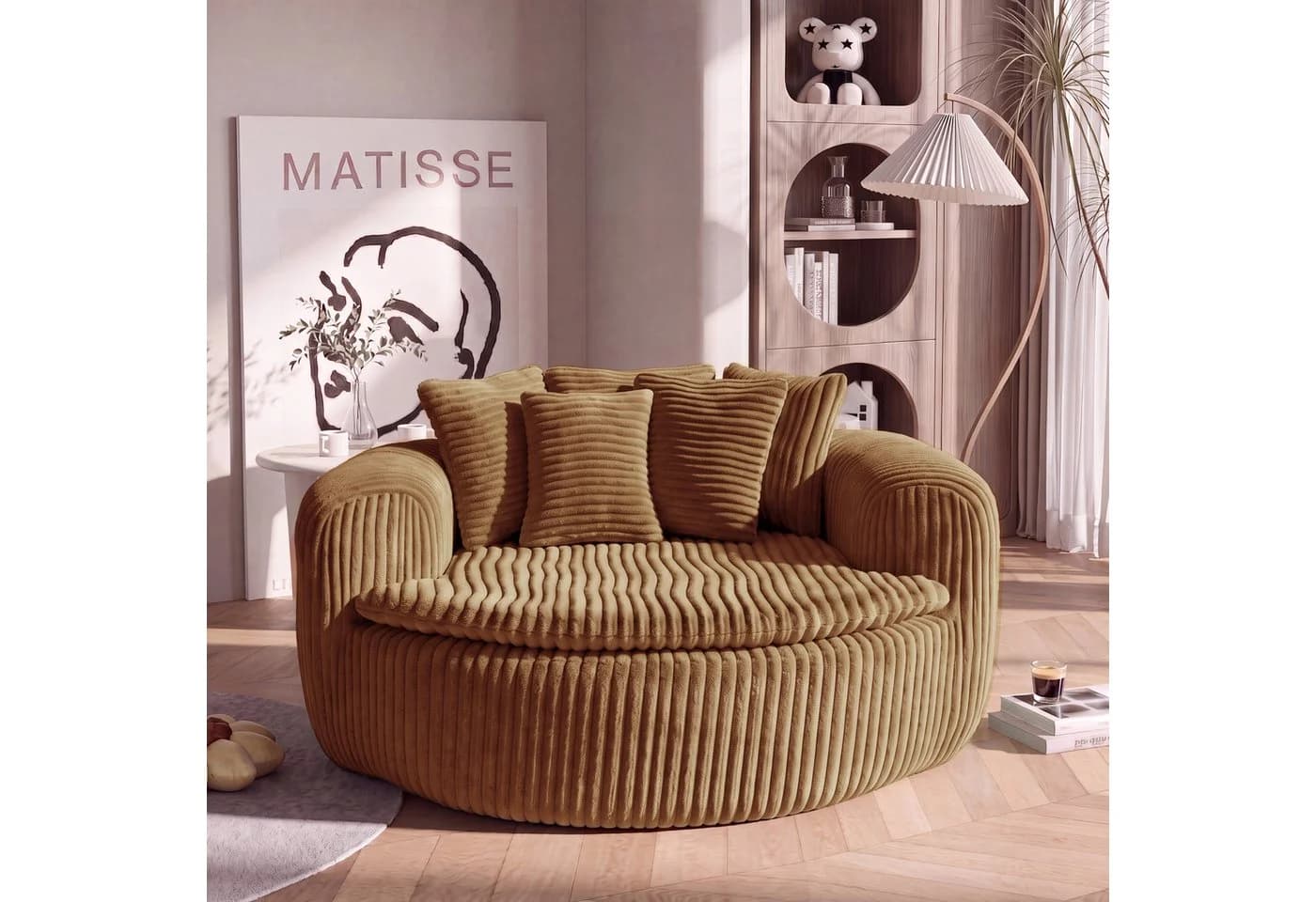Celya Loungesessel Braun Cordstoff mit 5 Kissen - Bild 2