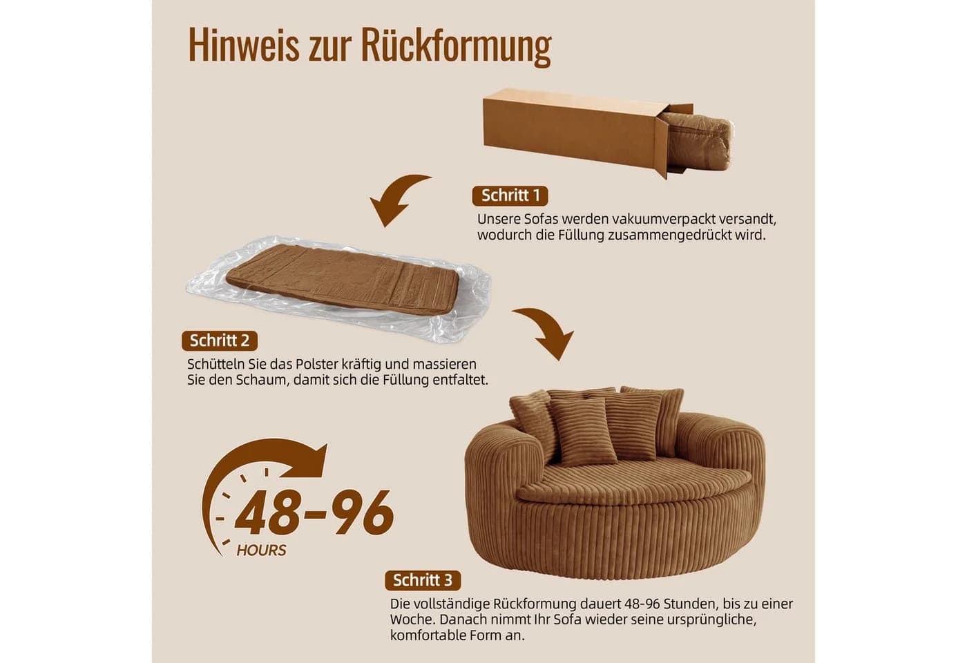 Celya Loungesessel Braun Cordstoff mit 5 Kissen - Bild 3