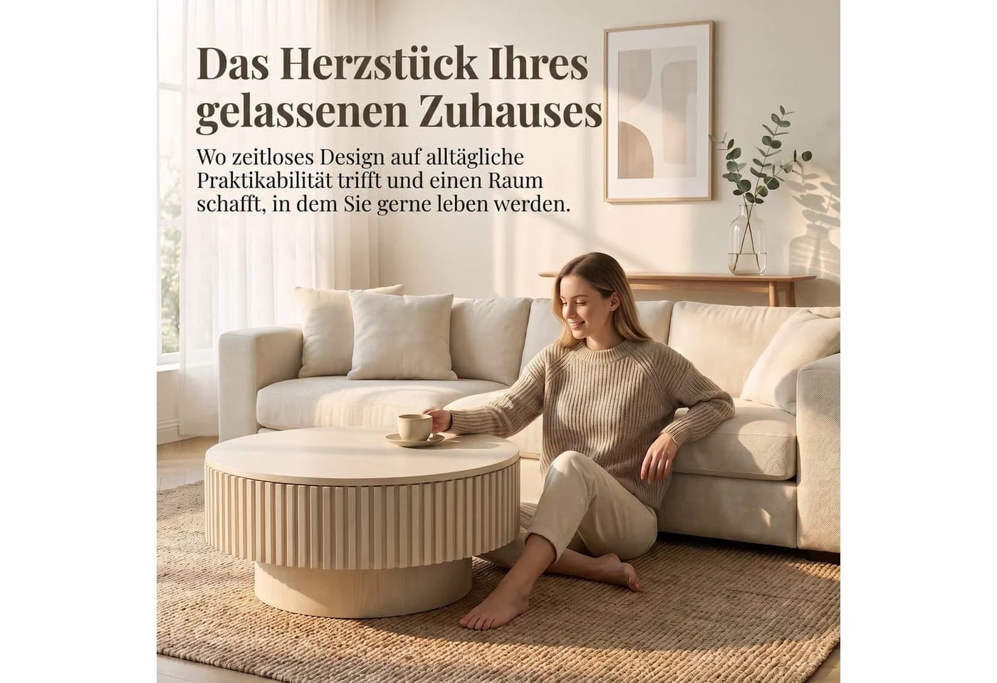Celya Couchtisch rund 75 cm Weiß Versteckter Stauraum Pilzdesign - Bild 3