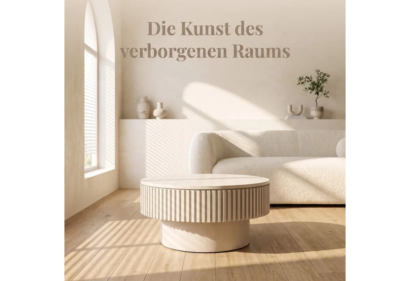 Celya Couchtisch rund 75 cm Weiß Versteckter Stauraum Pilzdesign - Bild 5