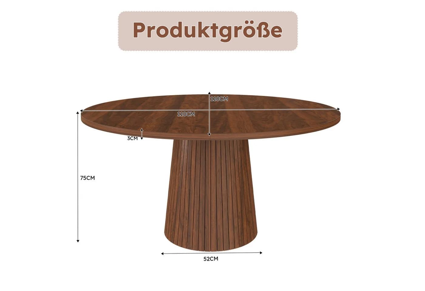 Celya Runder Esstisch 110 cm Landhausstil Walnussfurnier