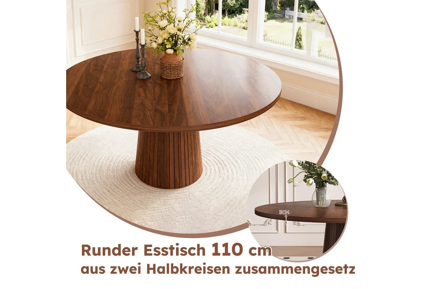 Celya Runder Esstisch 110 cm Landhausstil Walnussfurnier - Bild 4