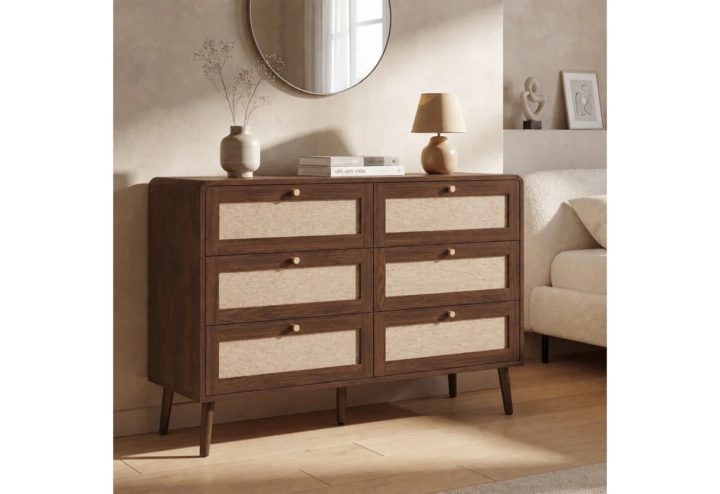 Celya Kommode 6 Schubladen Walnuss Rattan-Optik Modern - Bild 5