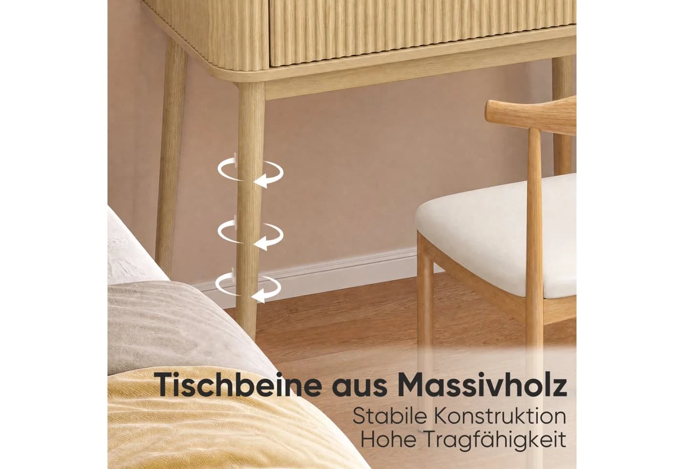 Celya Schminktisch mit LED-Spiegel und Schubladen Beige - Bild 3