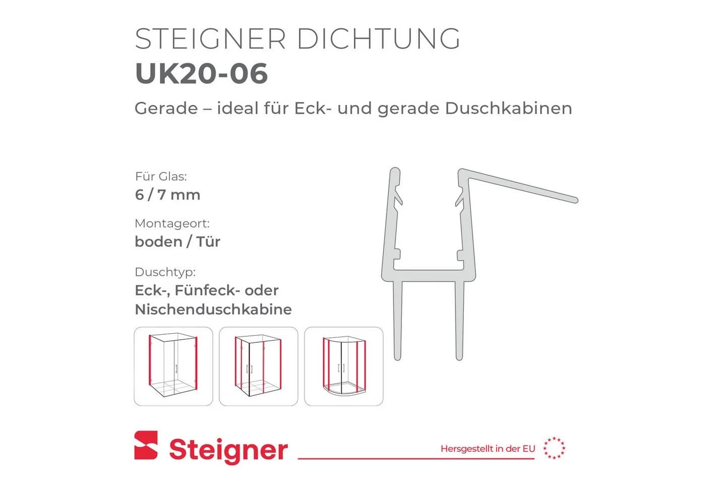 STEIGNER Duschdichtung 30cm Gerade PVC Ersatzdichtung für Dusche