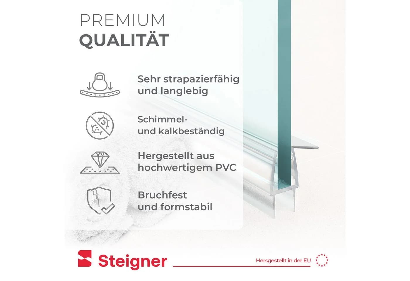 STEIGNER Duschdichtung 30cm Gerade PVC Ersatzdichtung für Dusche - Bild 3