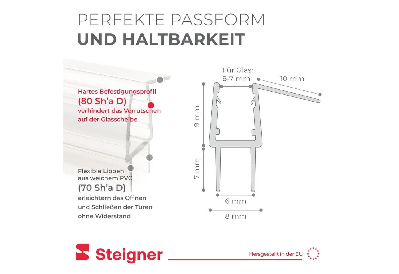 STEIGNER Duschdichtung 30cm Gerade PVC Ersatzdichtung für Dusche - Bild 4