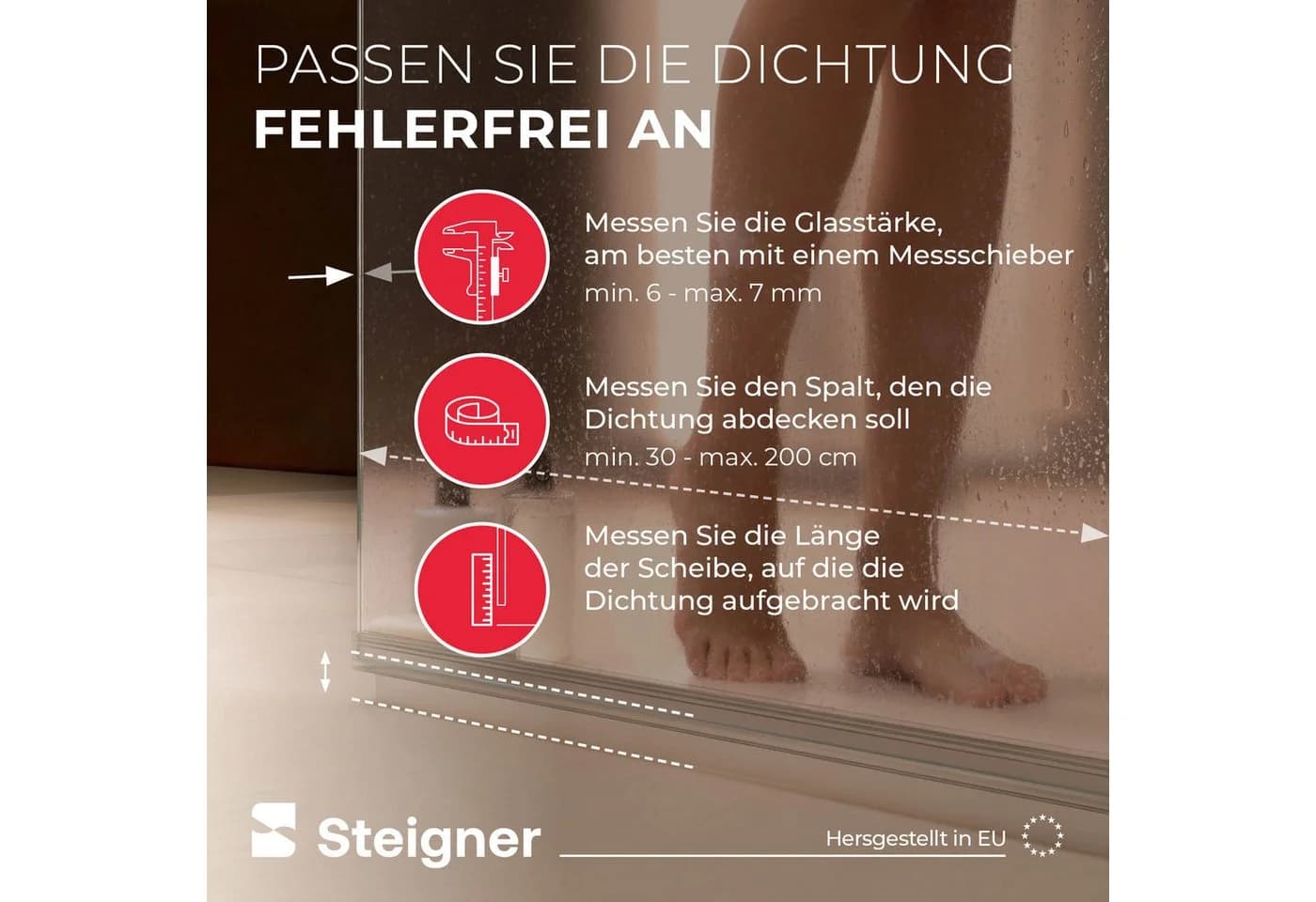 STEIGNER Duschdichtung 30cm Gerade PVC Ersatzdichtung für Dusche - Bild 5