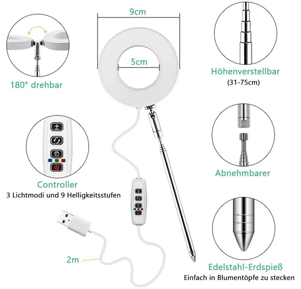 TUWENA Pflanzenlampe LED mit 3/9/12 Std.-Timer
