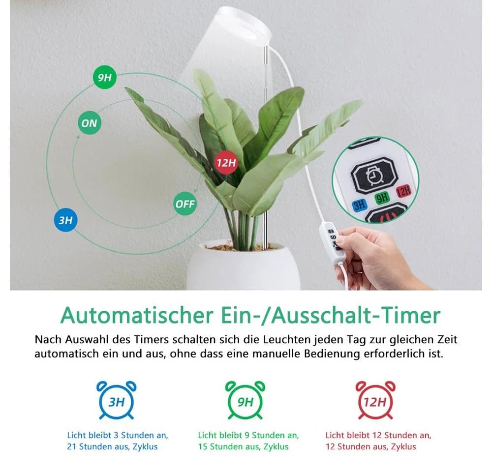 TUWENA Pflanzenlampe LED mit 3/9/12 Std.-Timer - Bild 5