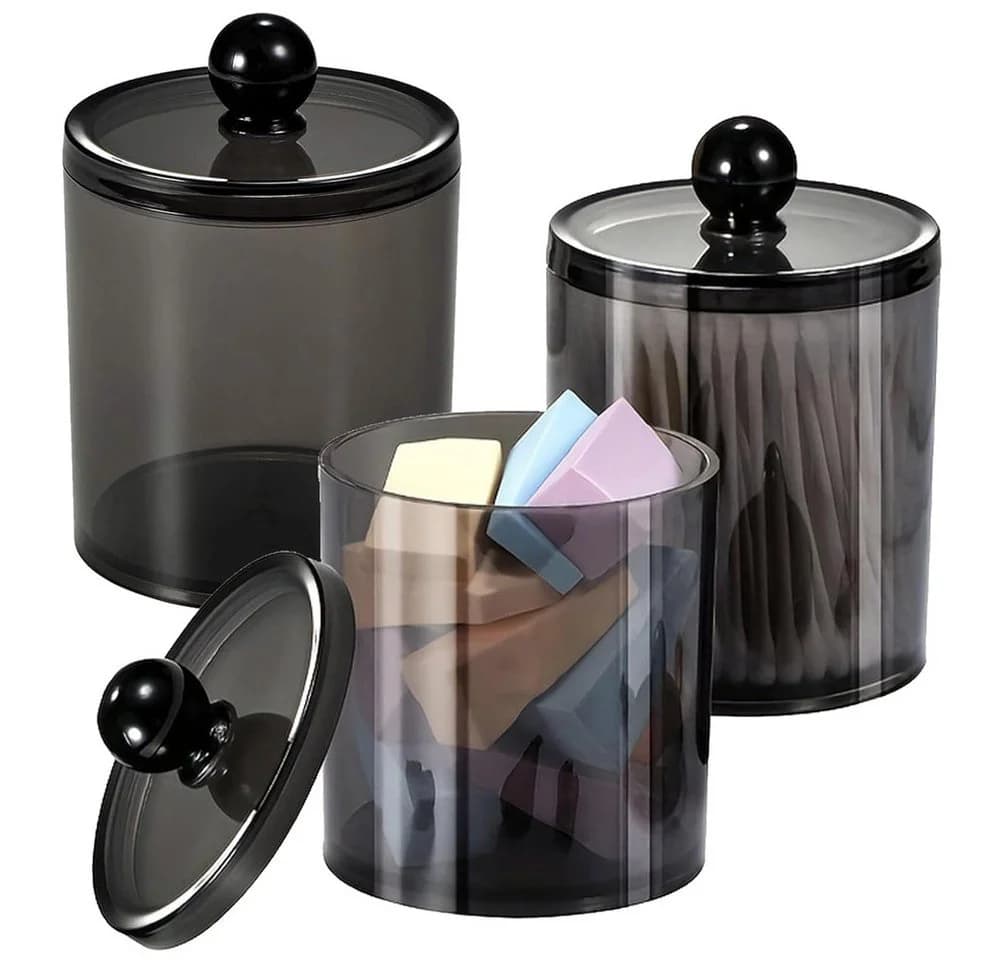 TUWENA Wattestäbchenspender Set, Transparent Schwarz Kosmetik Organizer, 3-tlg - Bild 2