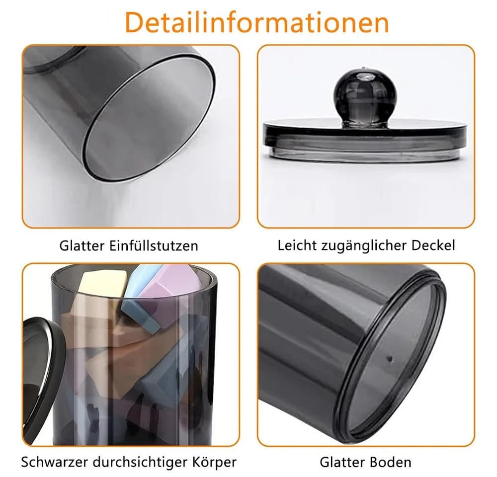 TUWENA Wattestäbchenspender Set, Transparent Schwarz Kosmetik Organizer - Bild 3