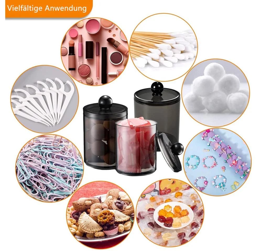 TUWENA Wattestäbchenspender Set, Transparent Schwarz Kosmetik Organizer - Bild 4