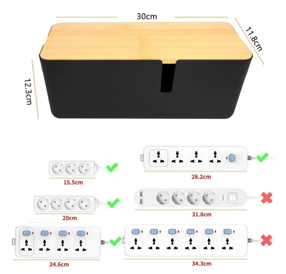 TUWENA Kabelmanagementbox mit Bambusdeckel Schwarz/Weiß