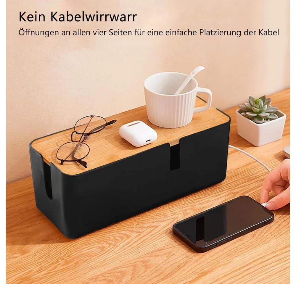 TUWENA Kabelmanagementbox mit Bambusdeckel Schwarz/Weiß - Bild 3