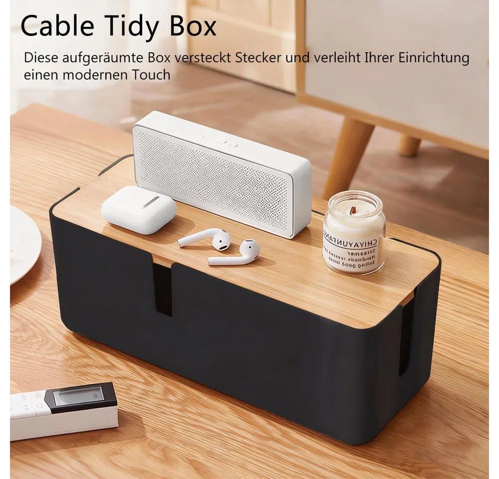 TUWENA Kabelmanagementbox mit Bambusdeckel Schwarz/Weiß - Bild 4