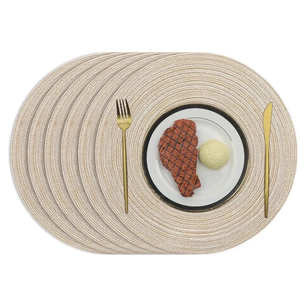TUWENA Platzset 6er Set Boho Rund Geflochten Beige/Weiß - Bild 2