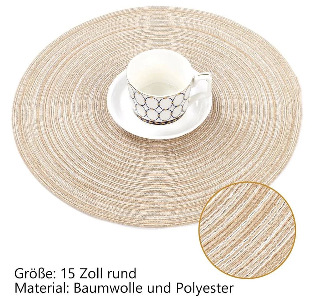 TUWENA Platzset 6er Set Boho Rund Geflochten Beige/Weiß - Bild 3