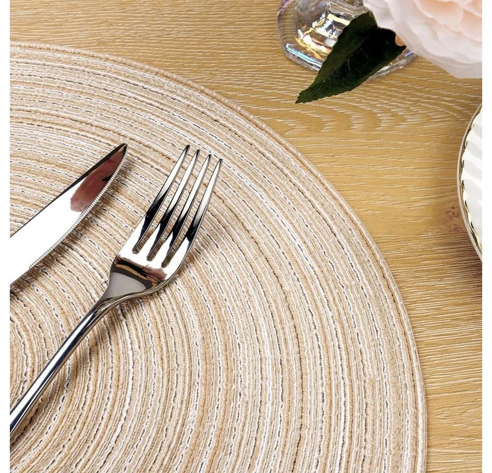 TUWENA Platzset 6er Set Boho Rund Geflochten Beige/Weiß - Bild 4