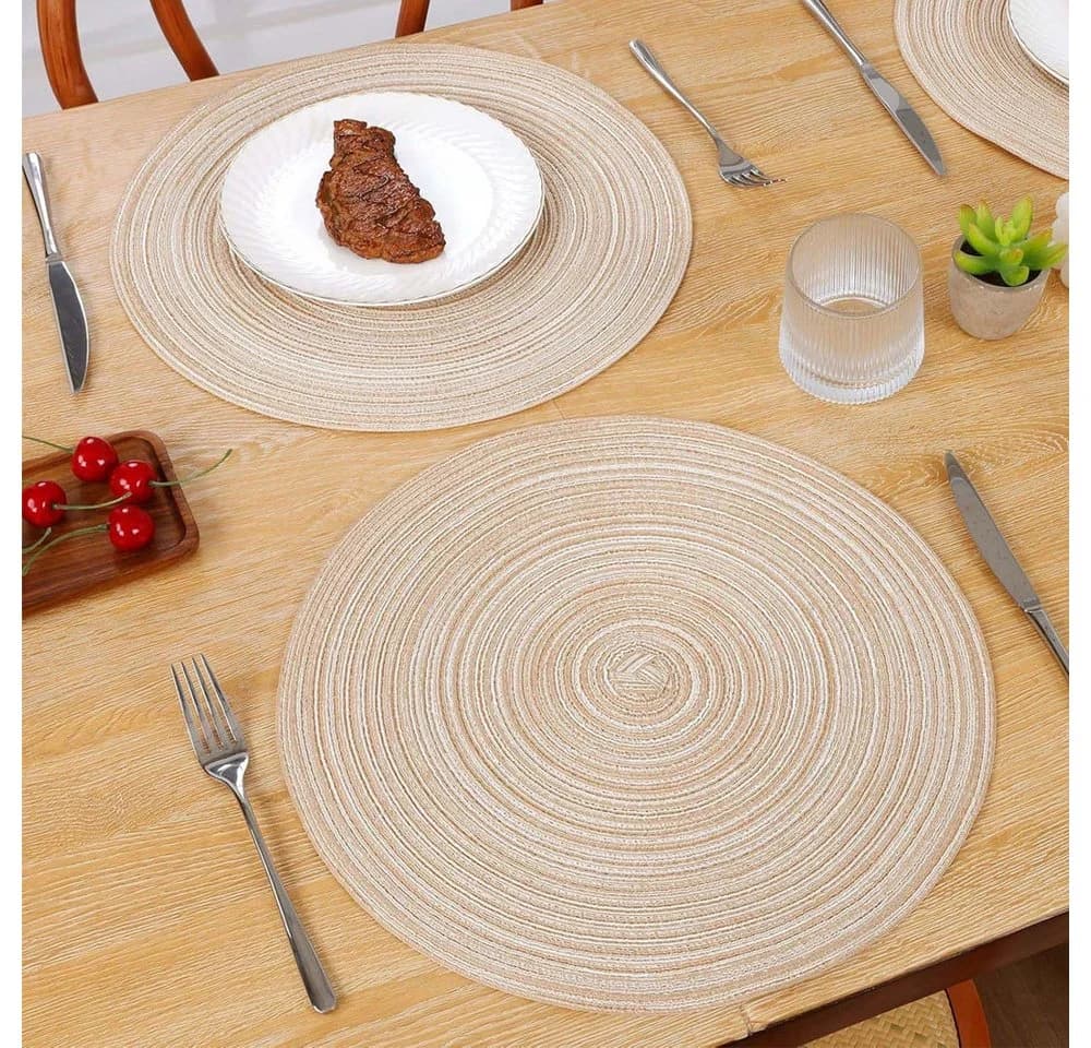 TUWENA Platzset 6er Set Boho Rund Geflochten Beige/Weiß - Bild 5