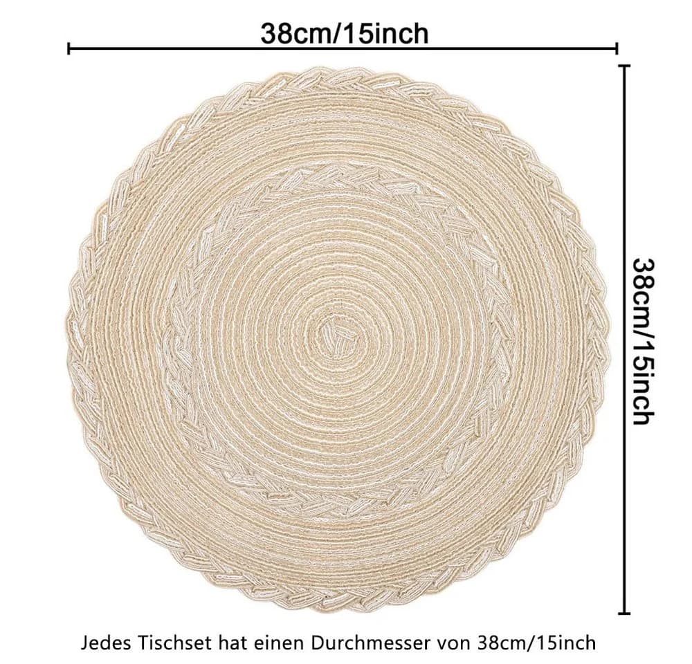 TUWENA Platzset 6er Set Boho Tischset Rund Geflochten, 38 cm