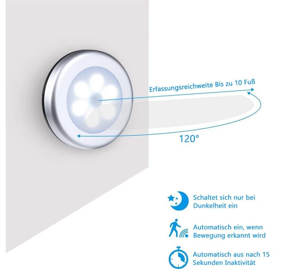 TUWENA Wandleuchte 3 Pack Nachtlicht Bewegungsmelder Silber