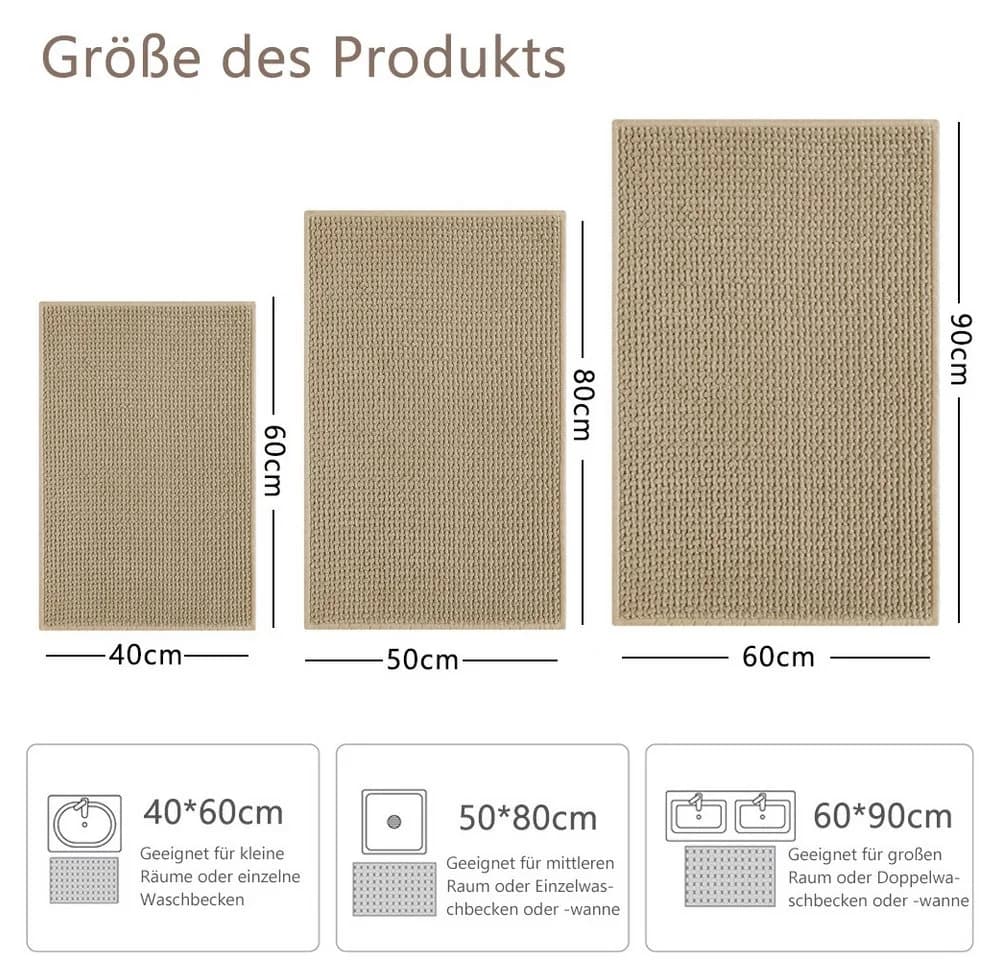 TUWENA Badematte Chenille Weich Rutschfest Waschbar