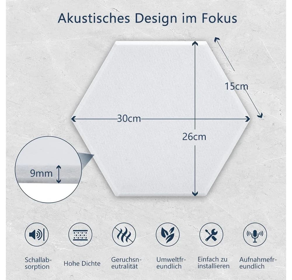 TUWENA Akustikplatte Selbstklebend 12er Set Schwarz/Weiß