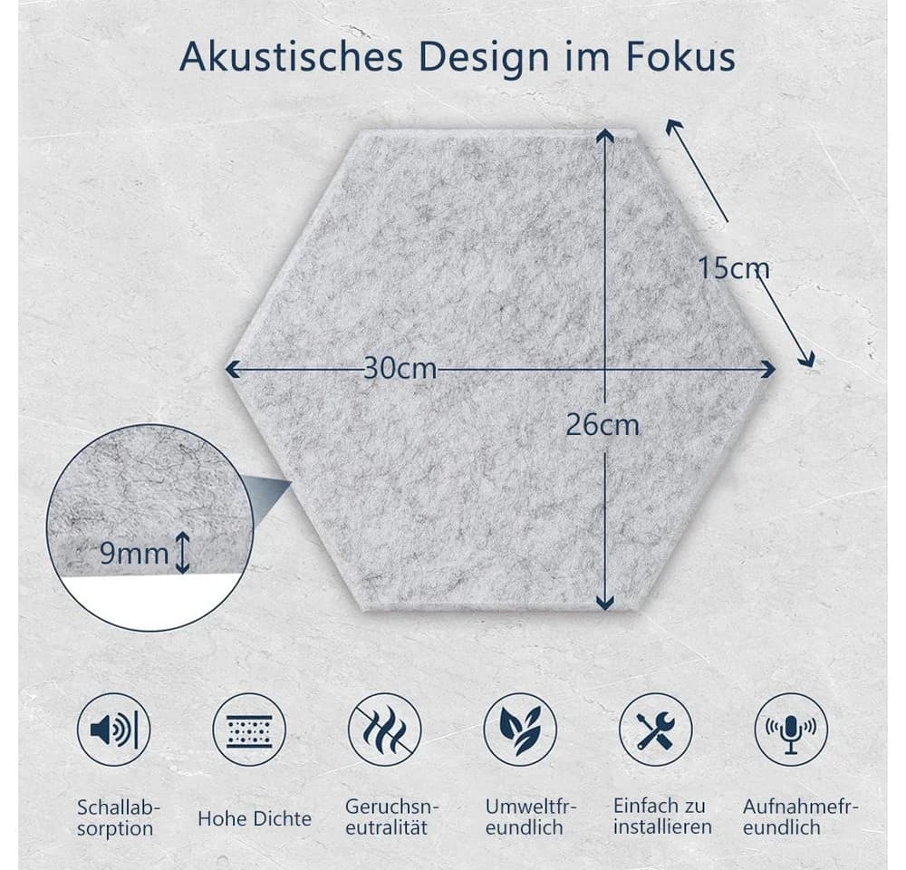 TUWENA Akustikplatte Selbstklebend 12er Set Silber Grau