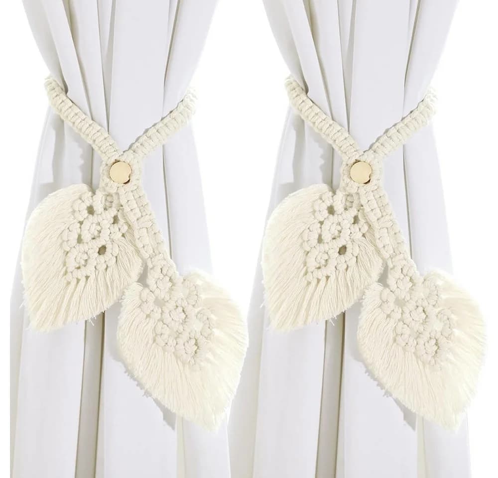 TUWENA Boho Gardinenhalter Baumwolle Seilvorhang-Raffhalter 2 Pack Beige - Bild 2