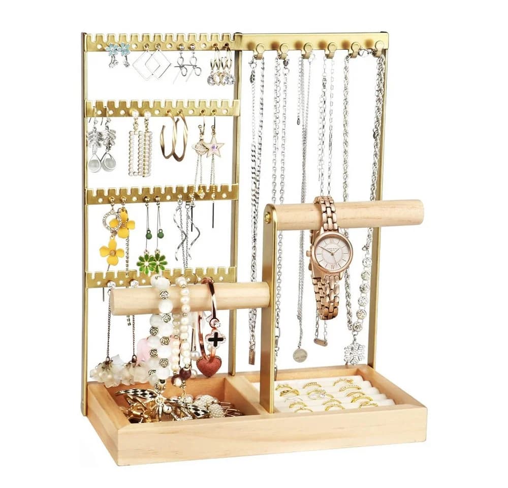 TUWENA Schmuckständer 4-Tier Metall & Holz Schwarz/Weiß/Gold - Bild 2