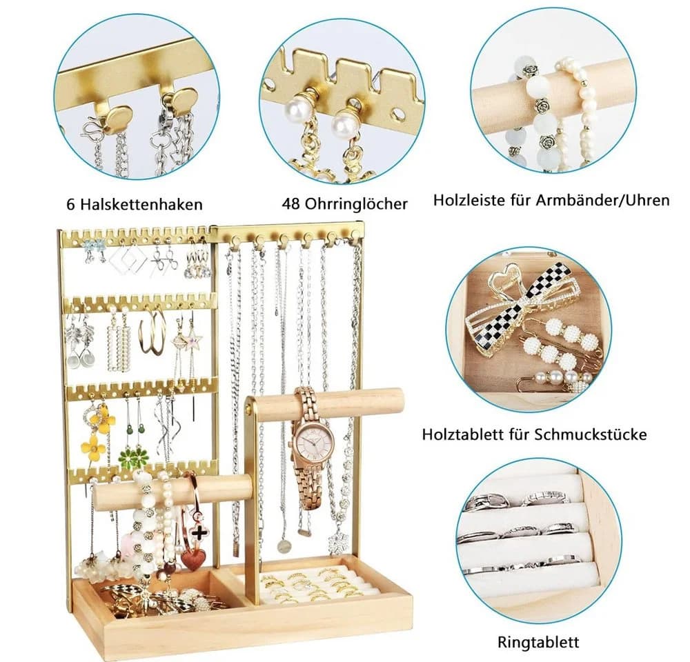 TUWENA Schmuckständer 4-Tier Metall & Holz Schwarz/Weiß/Gold - Bild 3