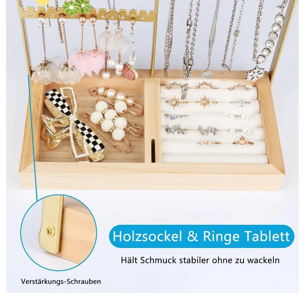TUWENA Schmuckständer 4-Tier Metall & Holz Schwarz/Weiß/Gold - Bild 4