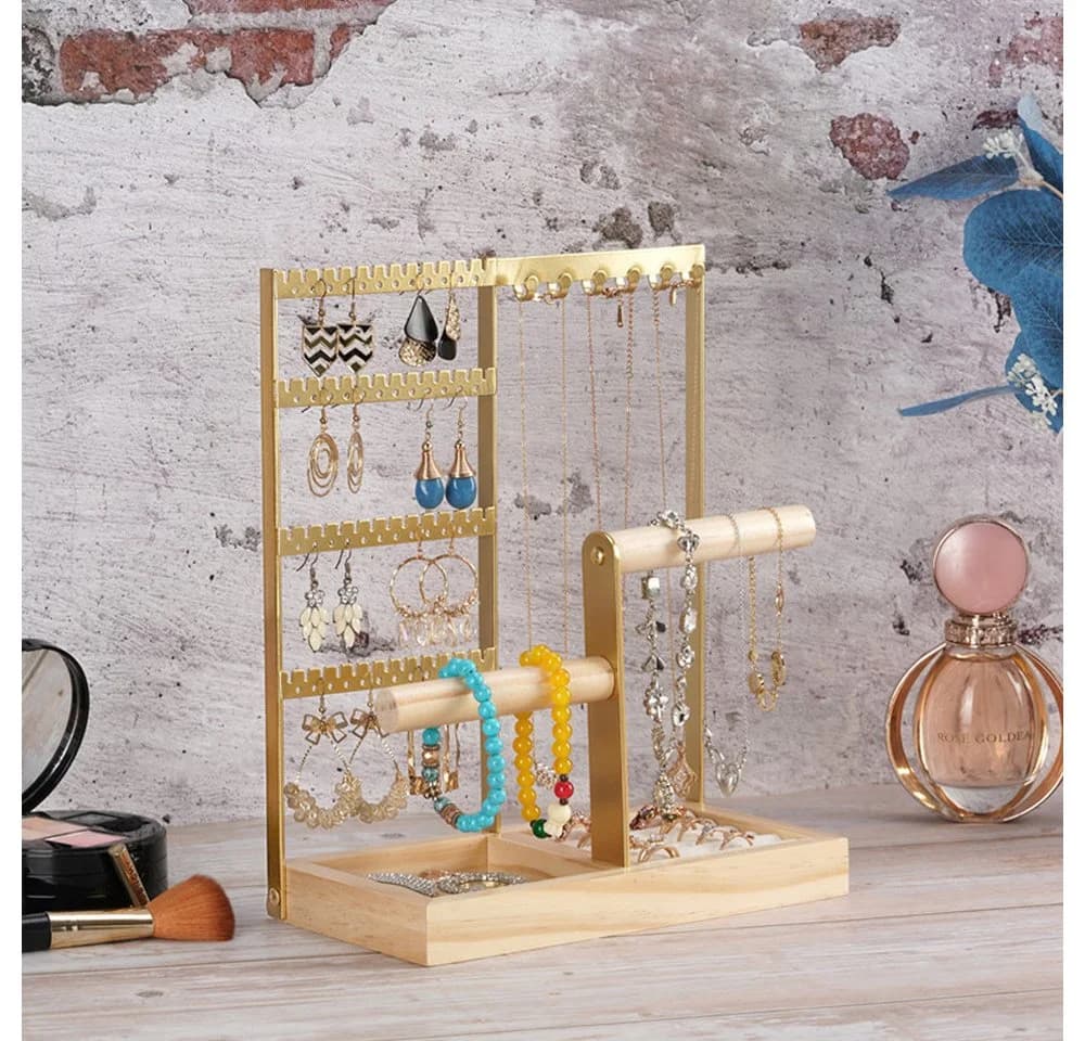 TUWENA Schmuckständer 4-Tier Metall & Holz Schwarz/Weiß/Gold - Bild 5