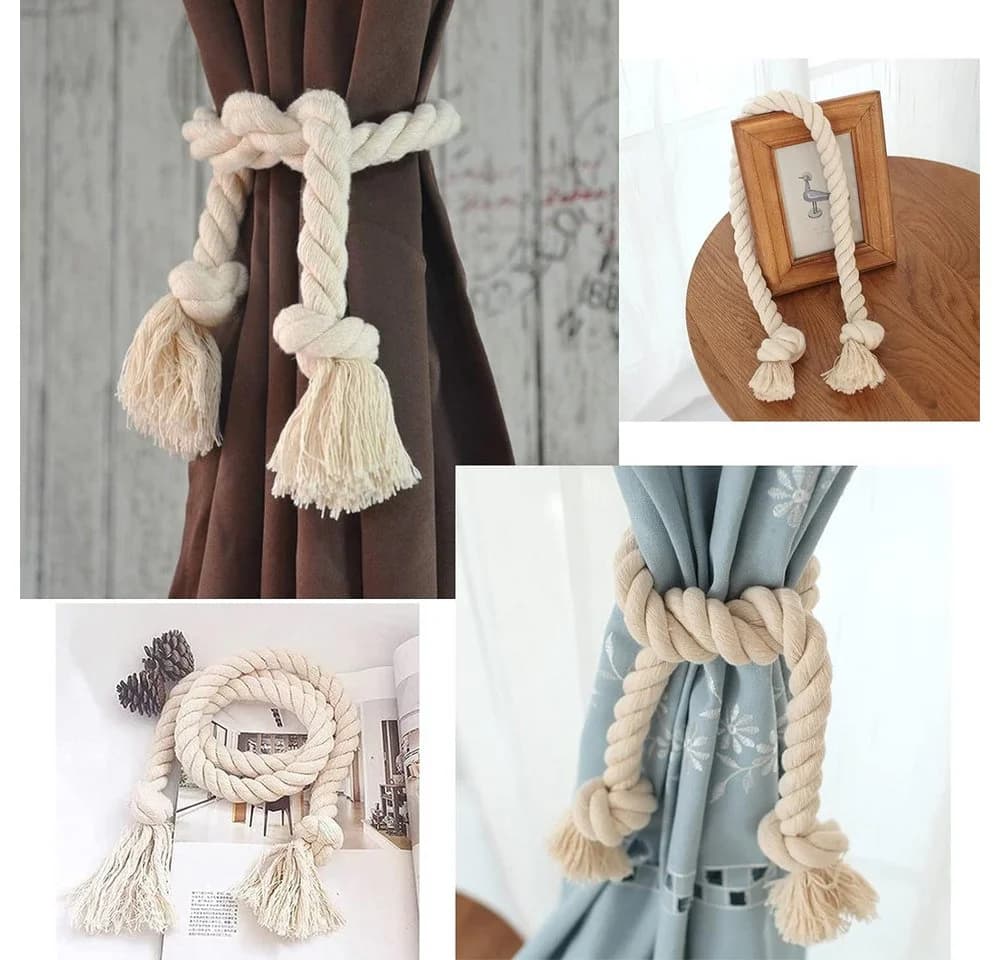 TUWENA Raffhalter Vorhang Seil 4 St. Baumwolle Beige - Bild 5